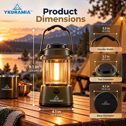 Ykoramia™ Halo Lantern – Rechargeable LED Camping Lantern, Dimmable Warm-Light Table Lamp with Hanging Handle for Campsites & Outdoor Evenings