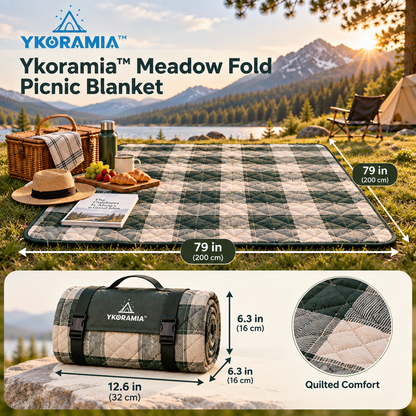 Ykoramia™ Meadow Fold – Quilted Picnic Blanket with Water-Resistant Backing, Foldable Outdoor Mat with Carry Handle for Parks & Camping
