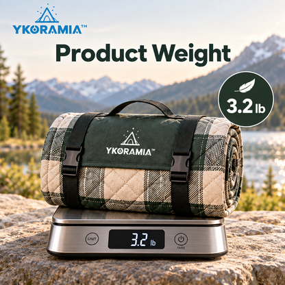 Ykoramia™ Meadow Fold – Quilted Picnic Blanket with Water-Resistant Backing, Foldable Outdoor Mat with Carry Handle for Parks & Camping