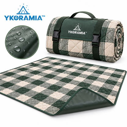 Ykoramia™ Meadow Fold – Quilted Picnic Blanket with Water-Resistant Backing, Foldable Outdoor Mat with Carry Handle for Parks & Camping