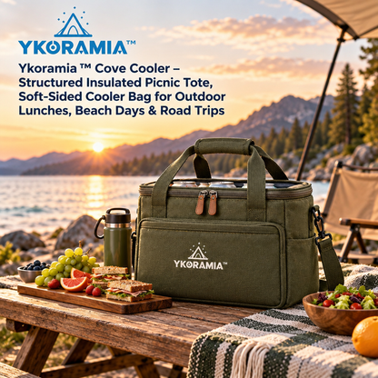 Ykoramia™ Cove Cooler – Structured Insulated Picnic Tote, Soft-Sided Cooler Bag for Outdoor Lunches, Beach Days & Road Trips