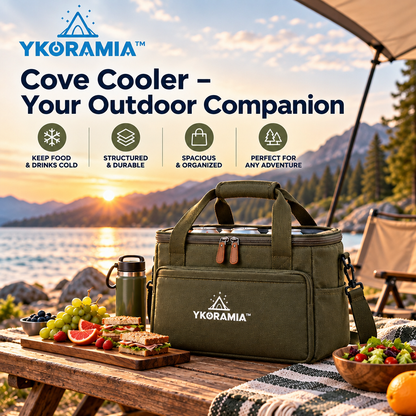 Ykoramia™ Cove Cooler – Structured Insulated Picnic Tote, Soft-Sided Cooler Bag for Outdoor Lunches, Beach Days & Road Trips