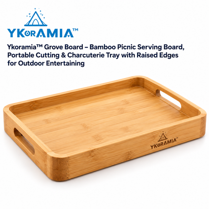 Ykoramia™ Grove Board – Bamboo Picnic Serving Board, Portable Cutting & Charcuterie Tray with Raised Edges for Outdoor Entertaining