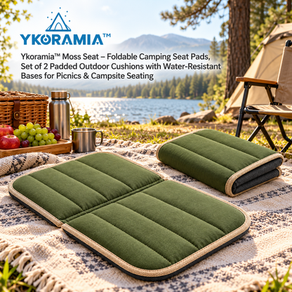Ykoramia™ Moss Seat – Foldable Camping Seat Pads, Set of 2 Padded Outdoor Cushions with Water-Resistant Bases for Picnics & Campsite Seating