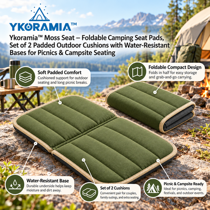 Ykoramia™ Moss Seat – Foldable Camping Seat Pads, Set of 2 Padded Outdoor Cushions with Water-Resistant Bases for Picnics & Campsite Seating