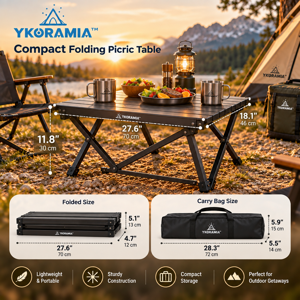 Ykoramia™ Terra Table – Compact Folding Picnic Table, Portable Low Camping Table for Outdoor Dining & Weekend Getaways