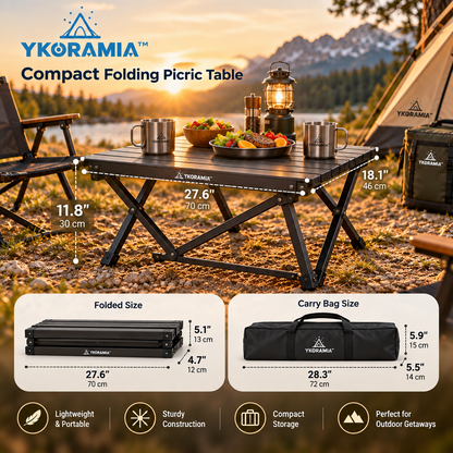 Ykoramia™ Terra Table – Compact Folding Picnic Table, Portable Low Camping Table for Outdoor Dining & Weekend Getaways